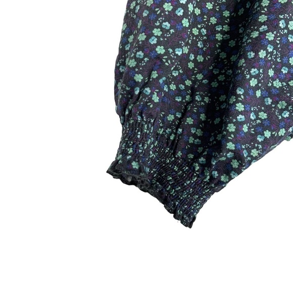 Something Navy Womans Floral Kira Top XS Blue Ruffle Short Sleeve Linen Cotton - Picture 6 of 9